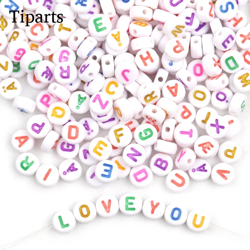 

100pcs/Mixed Letter Acrylic Beads Round Flat Alphabet Digital Cube Cross Spacer Beads For Jewelry Making Handmade Diy Bracelet