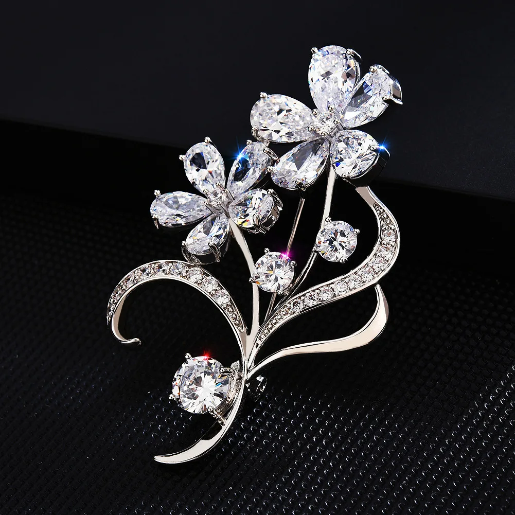 Плохой парень Серебряный цветок циркон брошь булавка блестящие цветы ювелирные