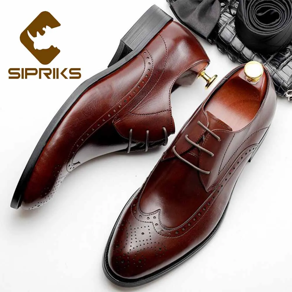 Мужские бордовые классические туфли Sipriks с крыльями элегантные черные
