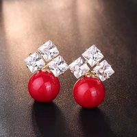 red pearl earrings 2020 new korean elegant fashion temperament super flash earrings earrings women