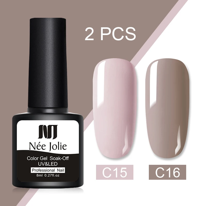 2pcs set 13 NEE JOLIE, 60 цветов, 8 мл, Гель-лак для ногтей, СВЕТОДИОДНЫЙ УФ-гель для ногтей, серый, красный, розовый, лак для ногтей, гибридный гвоздь, Гель-лак - Цвет: 2pcs set 13