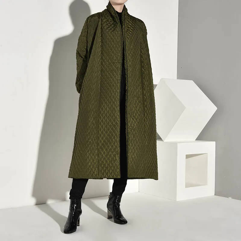 EAM клетчатое пальто с хлопковой подкладкой новое зеленое длинным рукавом