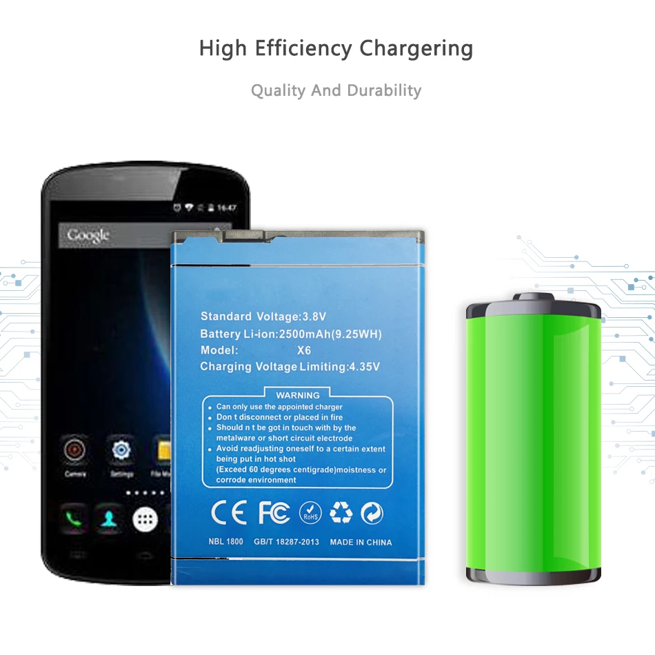 

Mobile Phone Battery For Doogee X6 / X6 Pro Battery 3000mAh