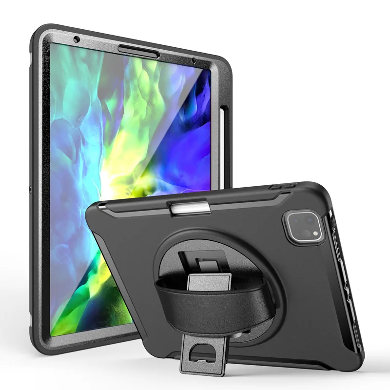 

For iPad Air4 2020 leather hand strap rotating PC holder silicone tablet cover for iPad 10.9 inch anti-drop shell