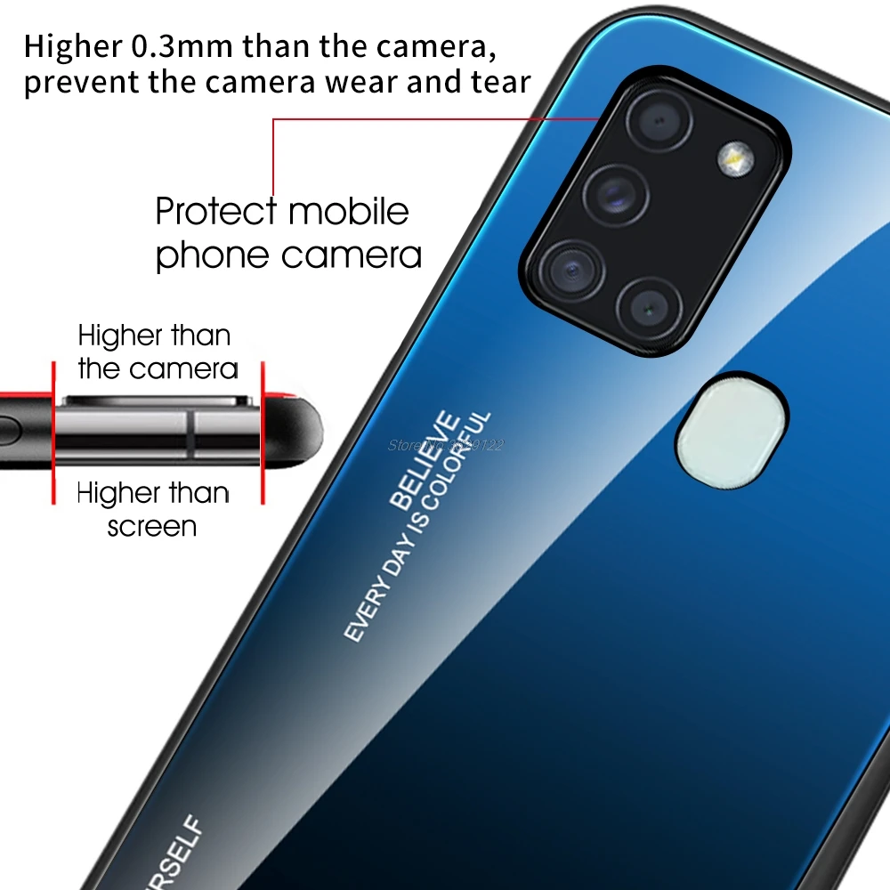 Luxury Gradient Glass Case For Samsung Galaxy A21s A41 A51 A71 A31 A11 A10s A20s A30s a50s A81 A91 shockproof hard Cover cases
