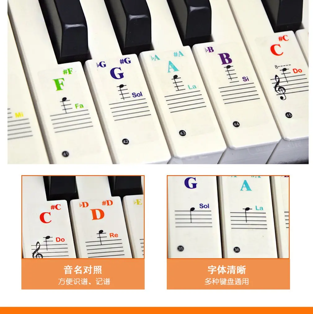 

Piano Sticker For Keys-Removable Coating For 88 Keyboards Staff Notation Stickers Piano Keyboard Stickers Colorful