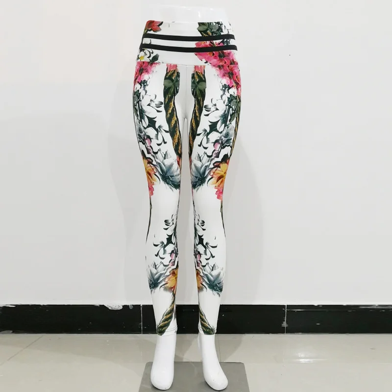 Новинка штаны для йоги с высокой талией и цветочным принтом леггинсы фитнеса