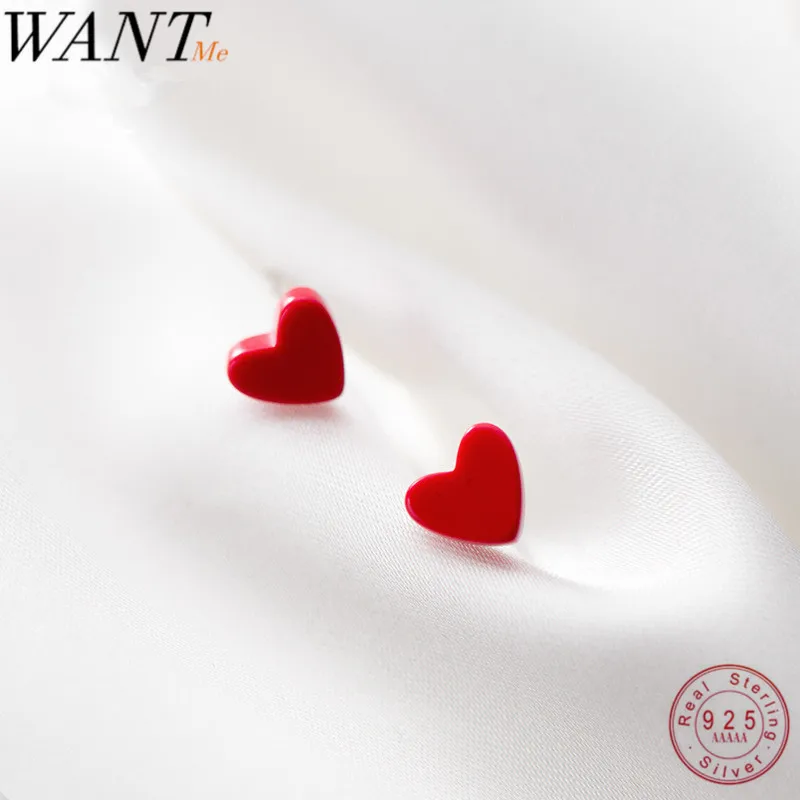 Женские серьги гвоздики WANTME из серебра 100% пробы с красным