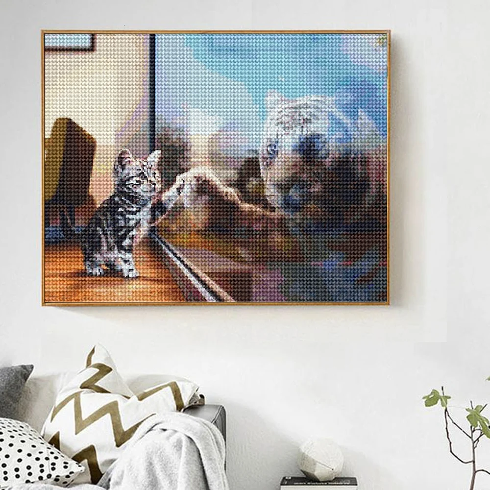 Полноразмерная Алмазная картина с тигром мультяшная круглая вышивка полная
