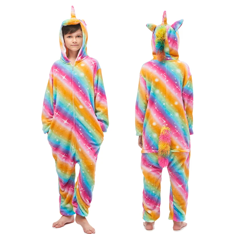 Rainbow Pegasus New Winter Unicorn Pajamas For Children Animal Pyjamas Kids Panda Stich Onesie Boys Girls Sleepwear Unicornio Jumpsuit - Color: Rainbow Pegasus