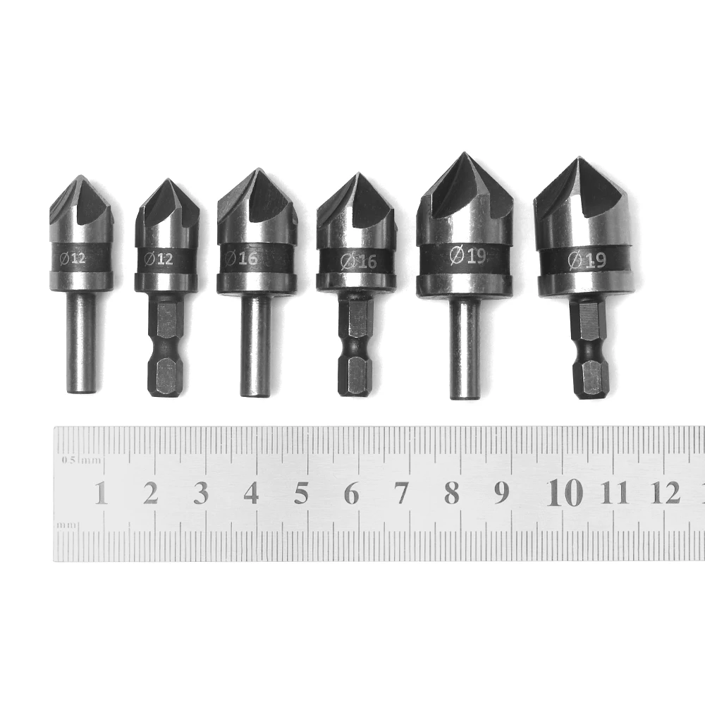DAYFULI 3 шт. 5 Флейта Зенковка сверло HSS 90 градусов угол фаски Резак 1/4 &quotКруглый