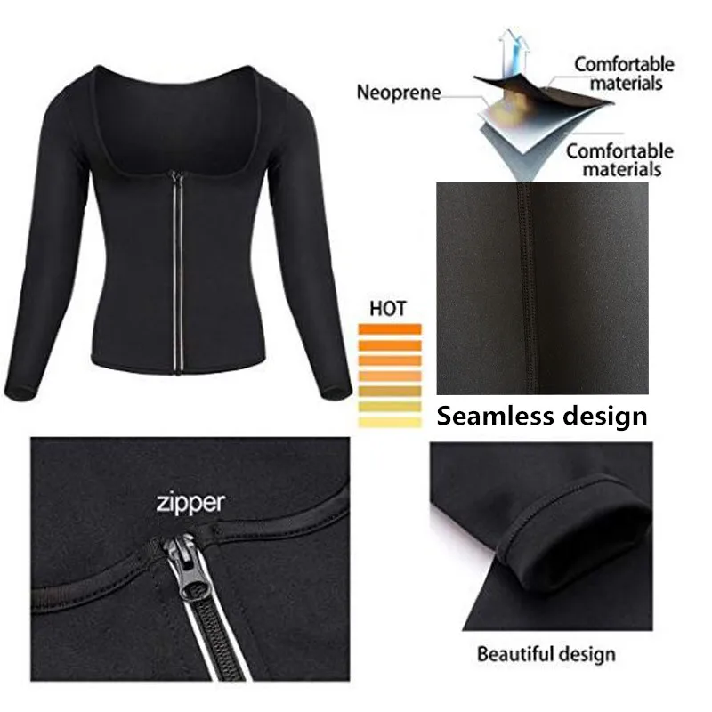 Women Sauna Body Shaper Sweat Suit Sleeve Spa Shirt Hot Neoprene Slimming Workout Vest Weight Loss Waist Trainer Corset Slim Top