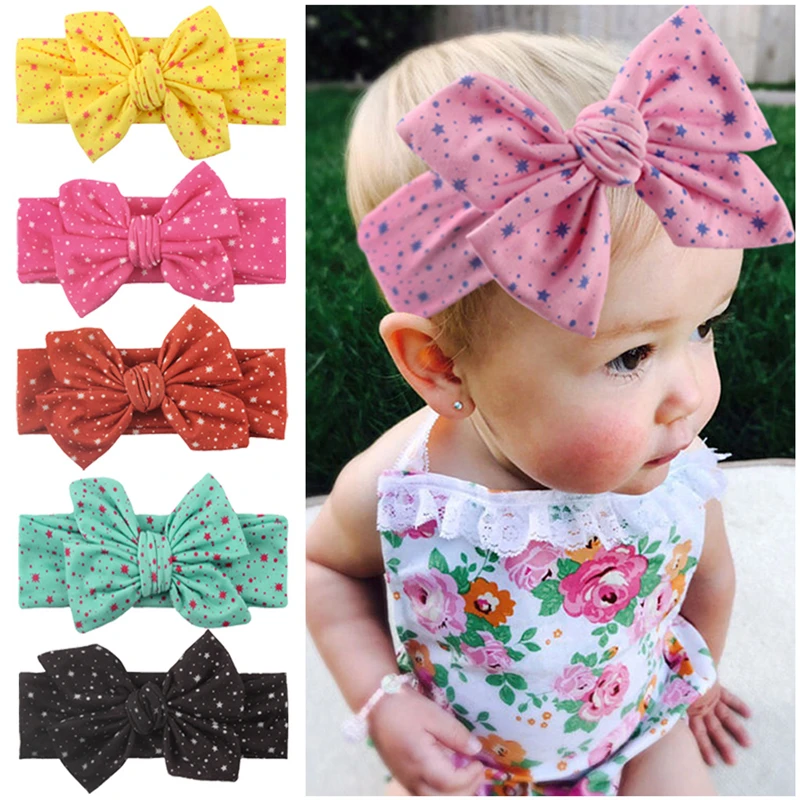 

Baby Headband Girls Hair Accessories Cotton Turban star printed Bow Elastic Hairband Baby Princess Christmas Day Gifts