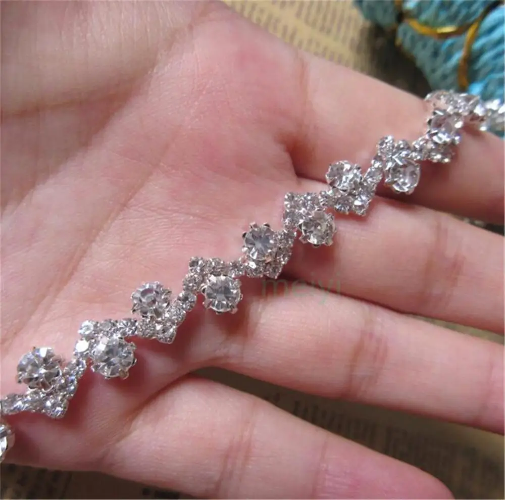 1 ярд цепь со стразами отделка Ленточные серебро Аппликация аксессуары для волос