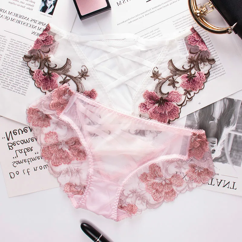 Roseheart/модные розовые кружевные хлопковые трусики с вышивкой вырезами и низкой