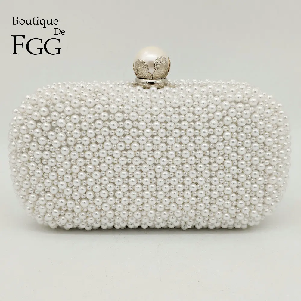 Женская вечерняя сумочка Boutique De FGG элегантная белая Сумочка с жемчужной