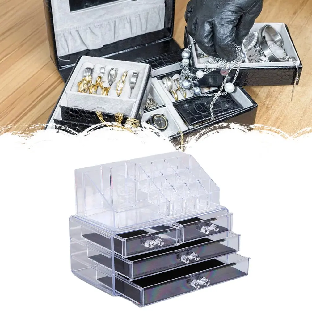 

4 Layer Acrylic Makeup Organizer Transparent Cosmetic Makeup Storage Box Brush Holder Waterproof Jewelry Storage Drawer With Lid