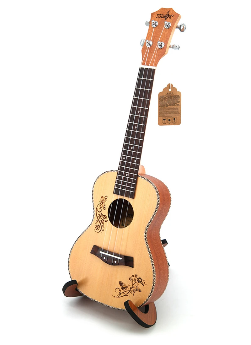Concert Ukulele 23 Spruce Top Hawaiian 4 Strings Small Guitar Electric Ukelele Butterfly Love Flower Pattern with Pickup EQ
