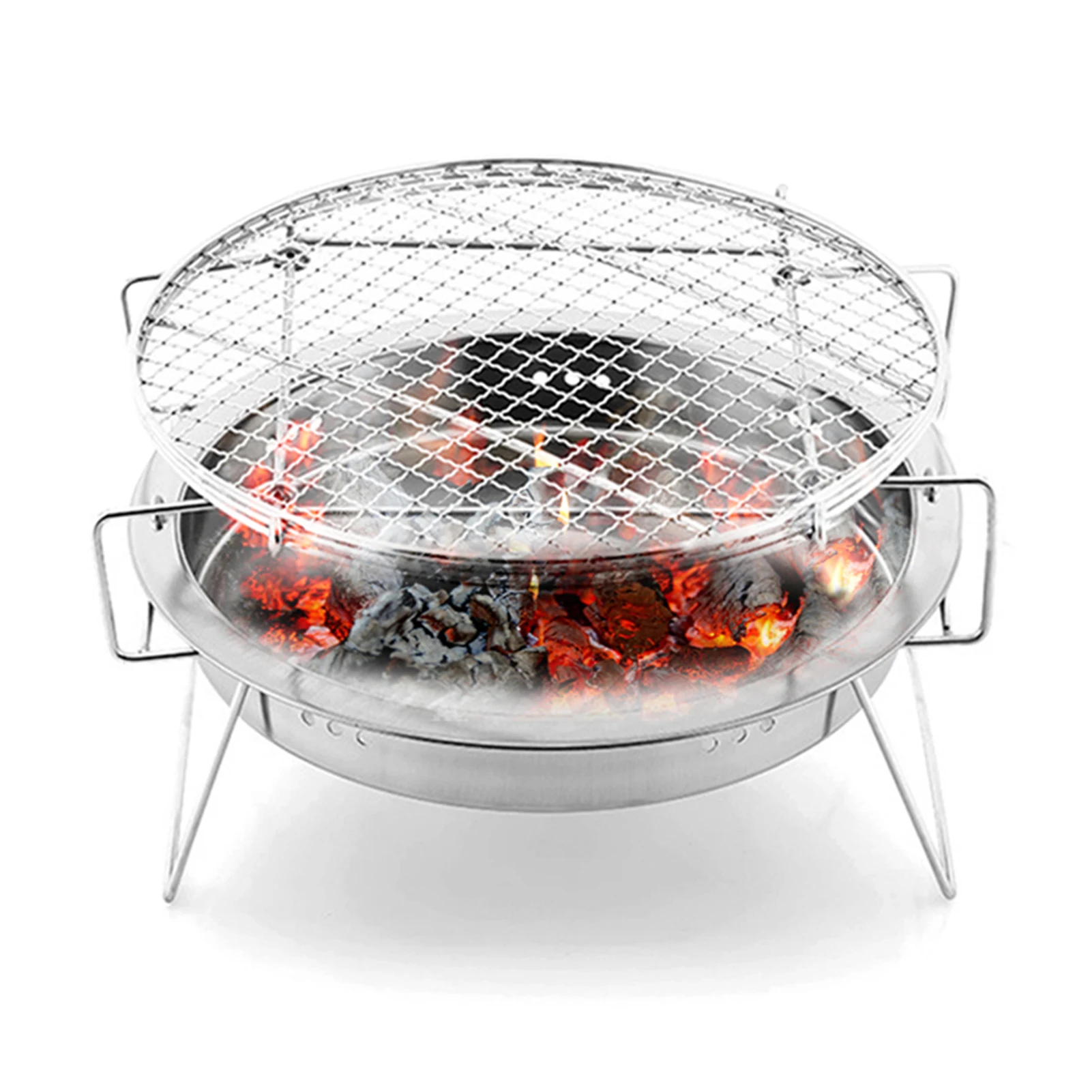 

Folding Stainless Steel Campfire Grill Round Portable Camping BBQ Grill For Amping, Picnic, Beach, Garden, Hiking, Barbecue