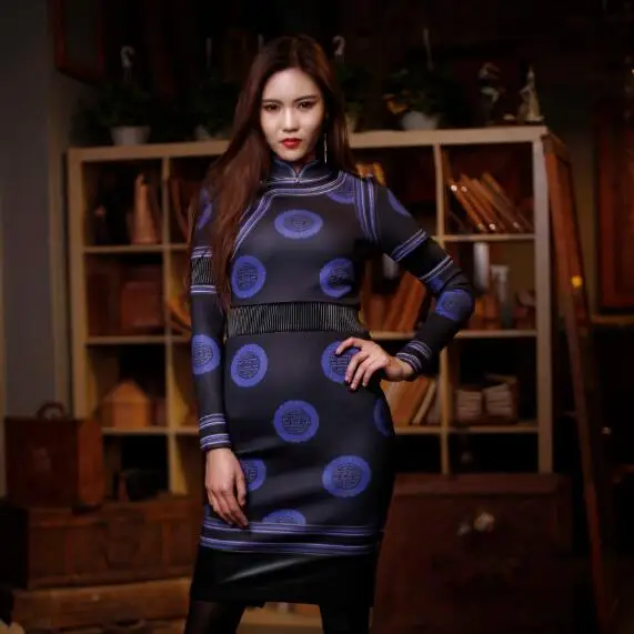 

Chinese Mongolia Ethnic dress Short Long sleeve Women Spring One-step Vintage