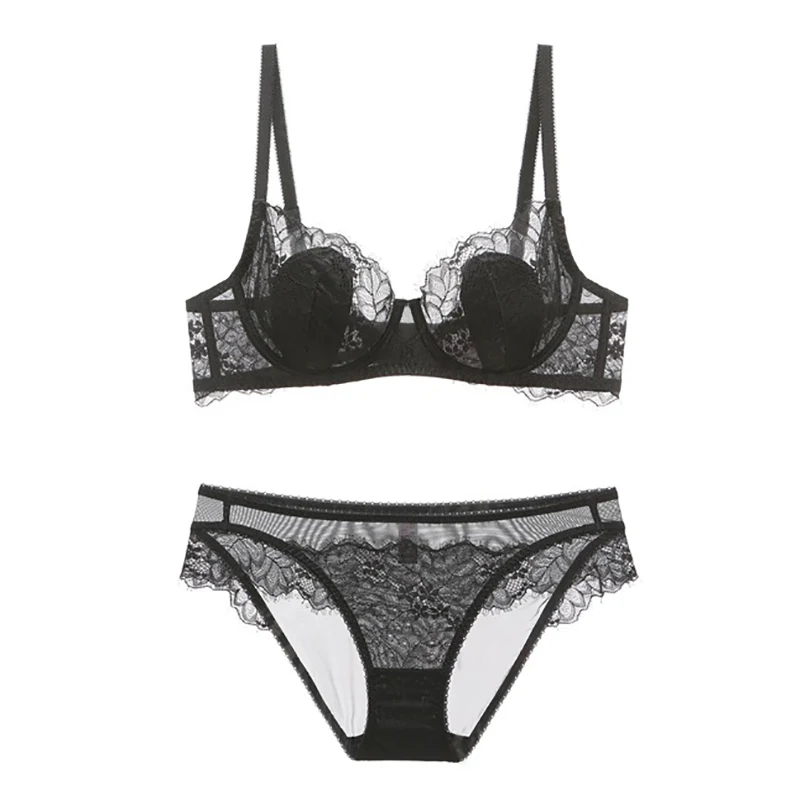 Комплект кружевного ультратонкого прозрачного нижнего белья с тонкой