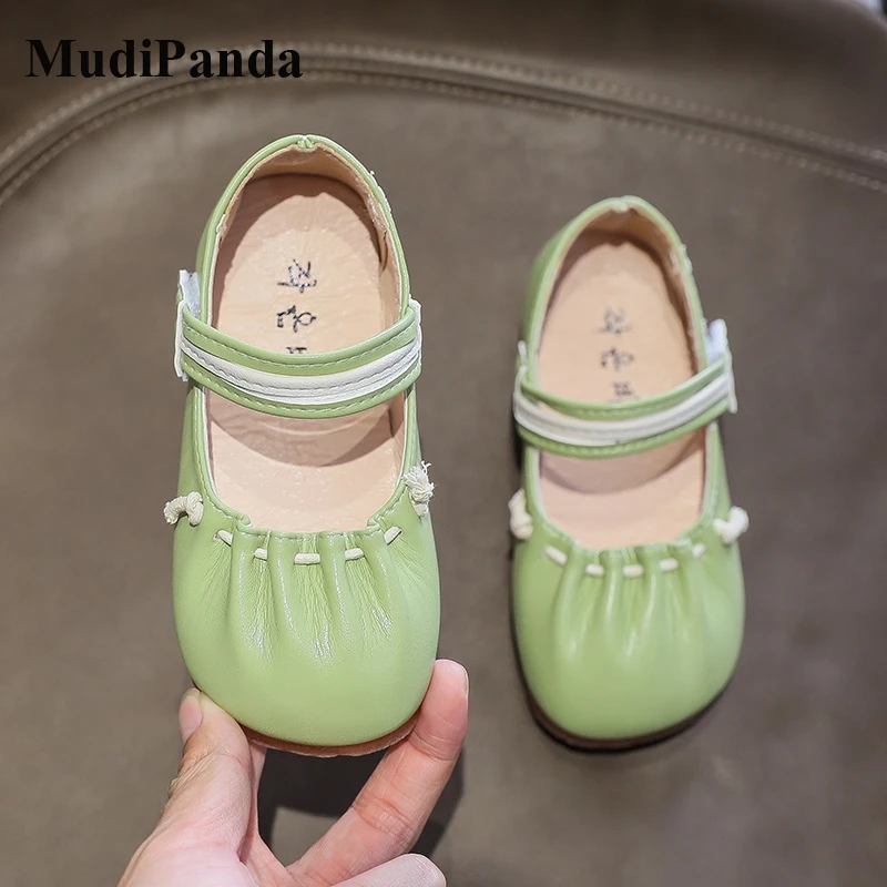 

MudiPanda 2021 Girls Princess Shoes New Spring/Autumn PU Breathable Comfortable Flat Soft-Soled Children Footwear