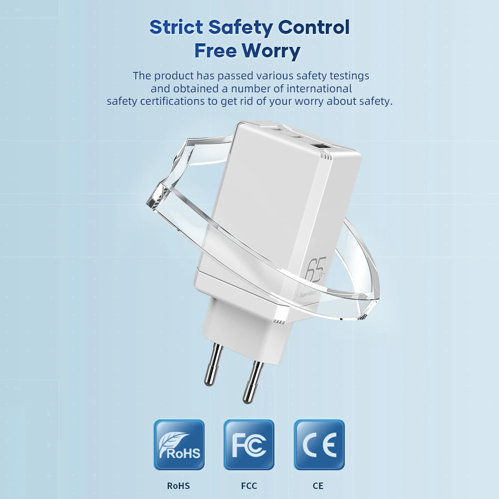 

ROCK 65W Super Si Fast Charger For iPhone 12 11 Pro Max iPad Macbook QC4.0 PD3.0 Type C PD Mini 3 Ports USB Charger For Laptop