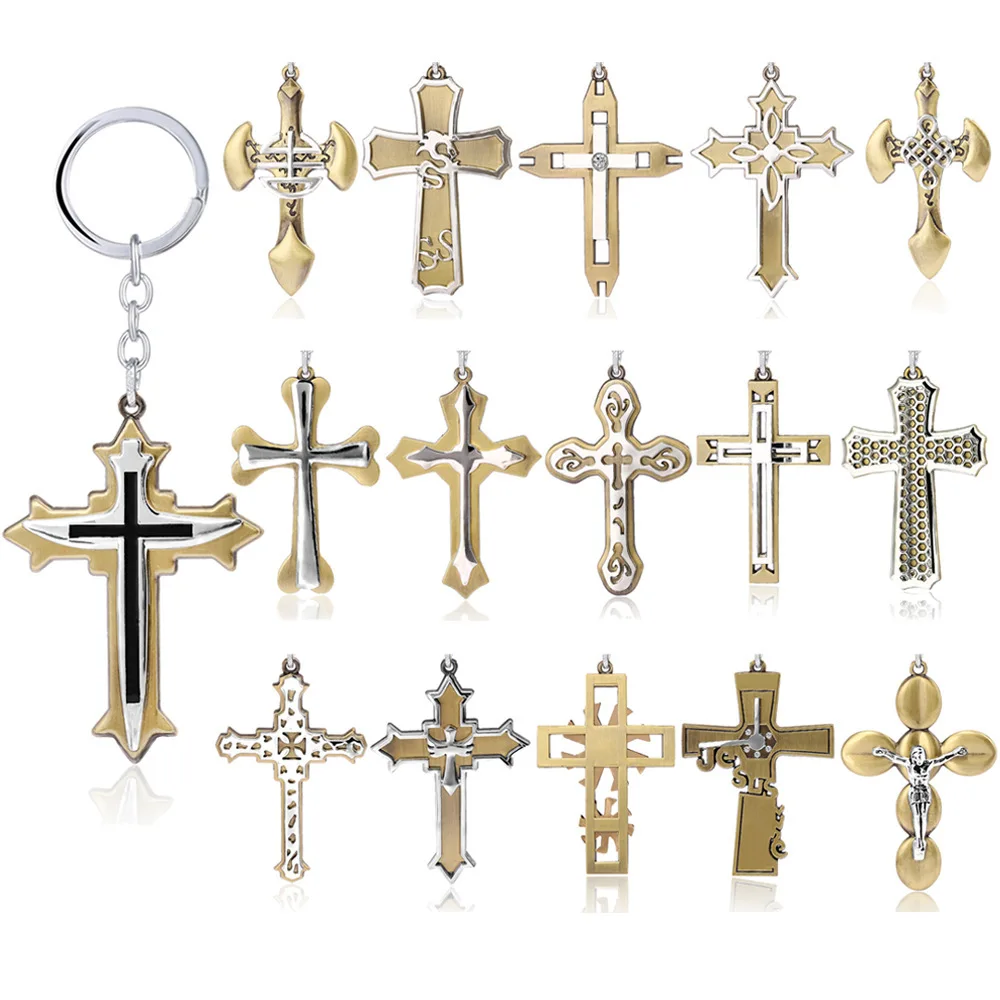 Ретро брелок для ключей в стиле панк двухцветная подвеска виде креста с