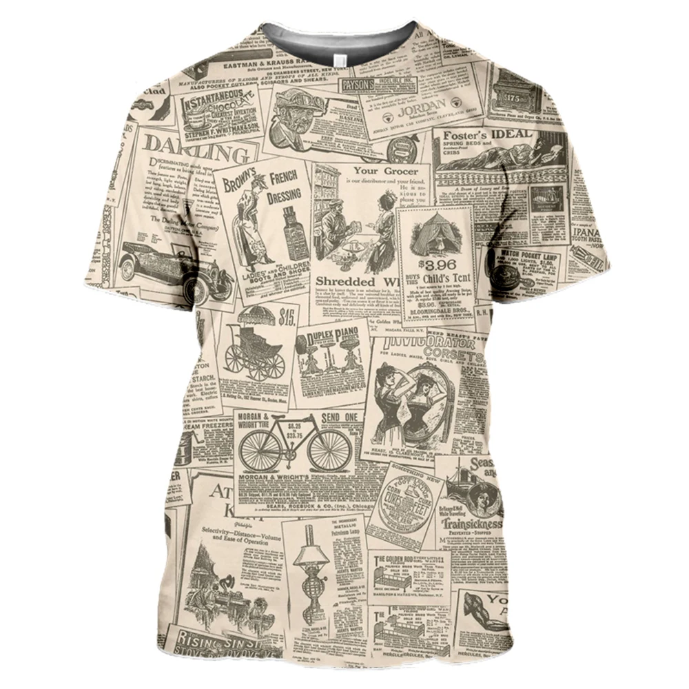 Футболка Мужская/женская с 3D принтом старой газеты Повседневная модная забавная