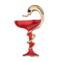 special red trophy memorial cup with snake brooches pins for women men kids gifts enamel gold color alloy brooch jewelry