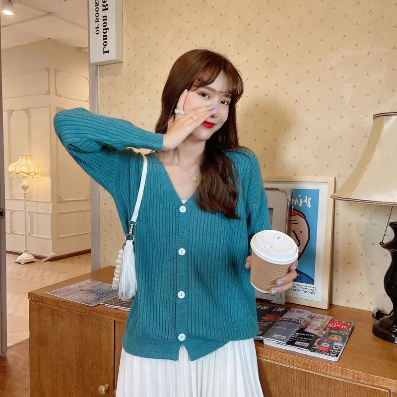 

Cardigan Women's Spring and Autumn V-neck Long-sleeved Top Short Coat Pit Bottoming Shirt Sweater Women's Loose Thin Sweater Top
