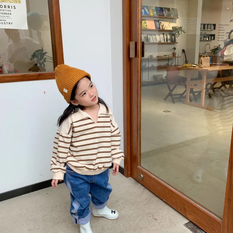 

MILANCEL 2022 Spring Kids Clothes Girls Long Sleeve Striped Top Casual Pullover Outwear