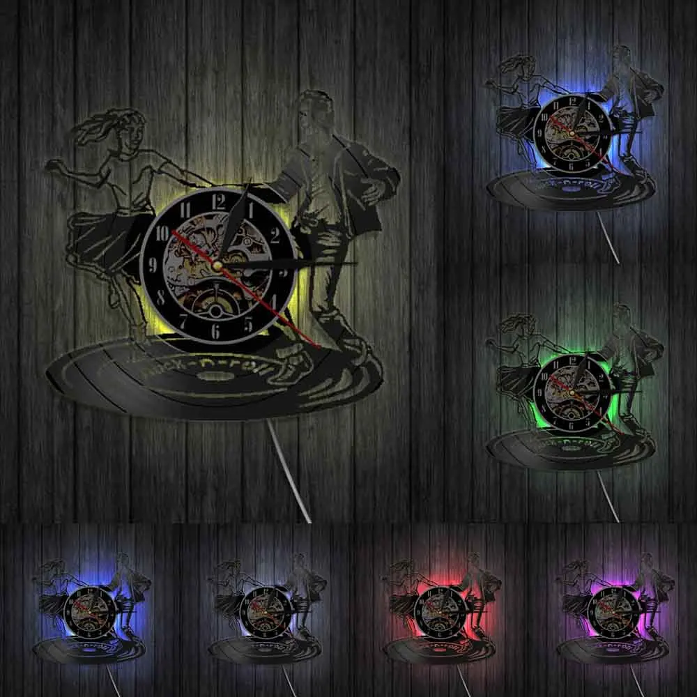 Настенные часы в стиле диско танцора винтажные настенные украшения с виниловой