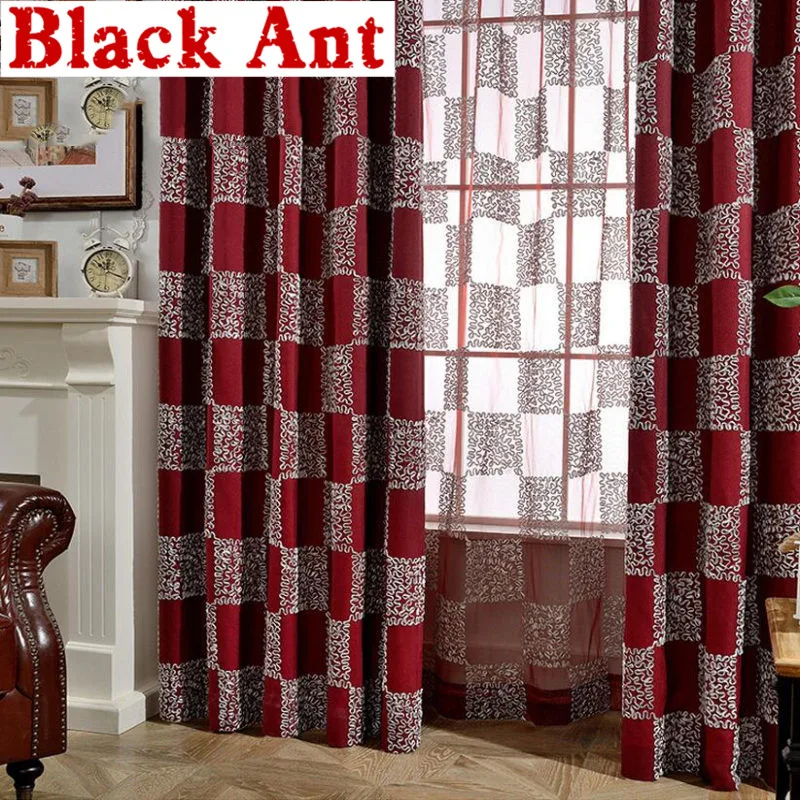 Красные занавески для современной гостиной 3D с геометрическим рисунком на окна