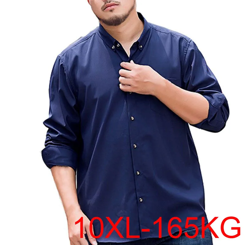 

Autumn Spring men shirts 10XL Bust 160cm 5XL 6XL 7XL 8XL 9XL MFERLIER large size shirts men 5 colors