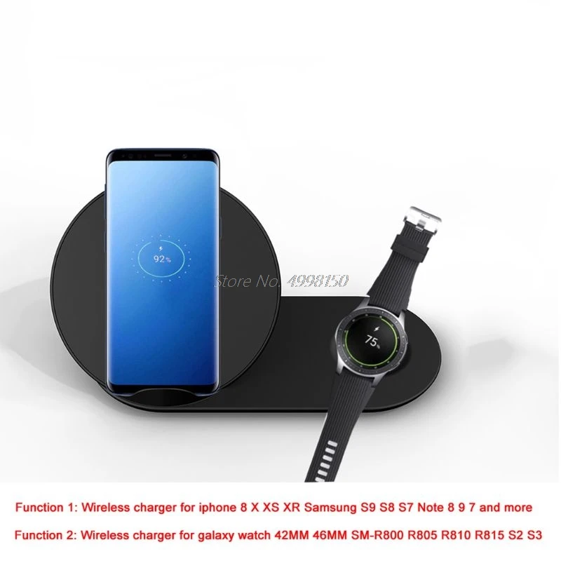 Беспроводное зарядное устройство 2 в 1 QI подставка для iPhone X XR XS MAX 8 Samsung S9 S8 S7 Note 9