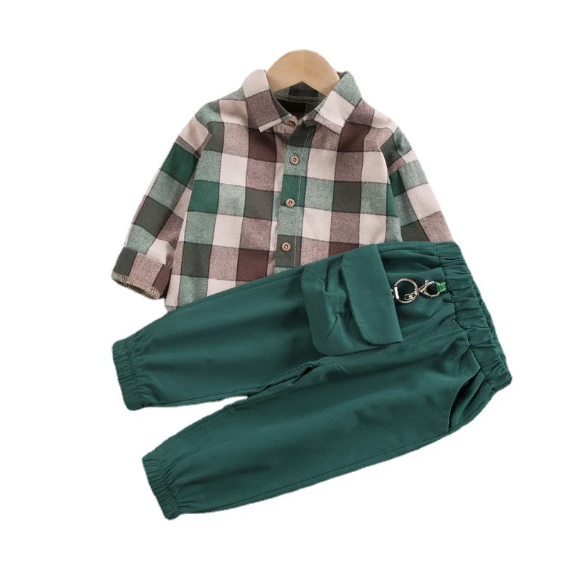 

New Autumn Baby Boys Clothes Suit Children Plaid Shirt Pants 2Pcs/Set Toddler Casual Sport Costume Girls Clothing Kids Tracksuit