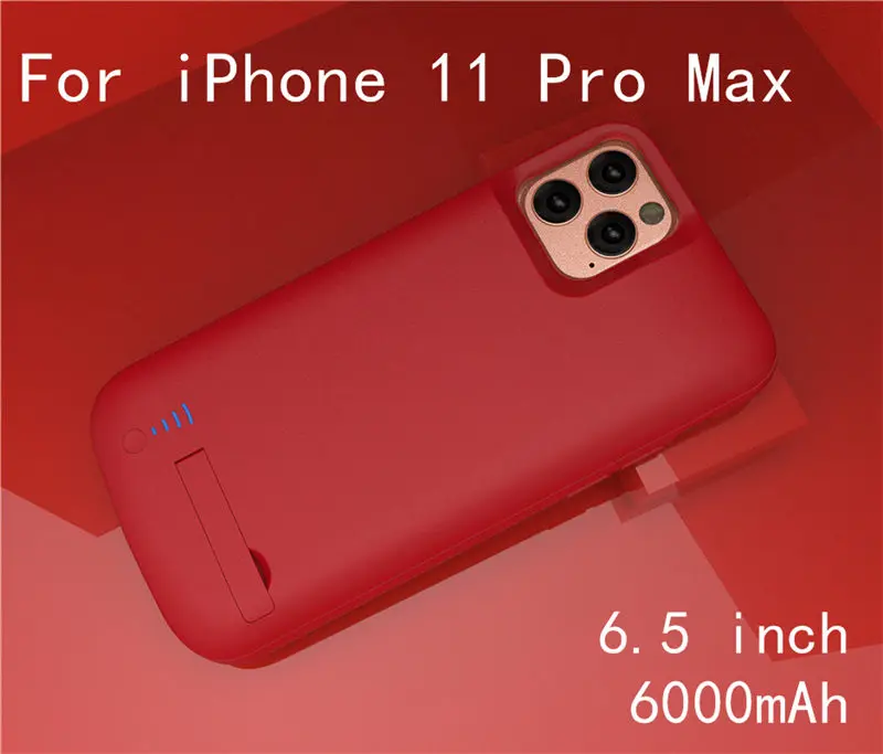 6000 мАч зарядное устройство чехол для iPhone 11 Pro Max резервного питания банк зарядки чехлы для iPhone 11 ударопрочный корпус питания крышка 2A - Цвет: i11 Pro Max-Red