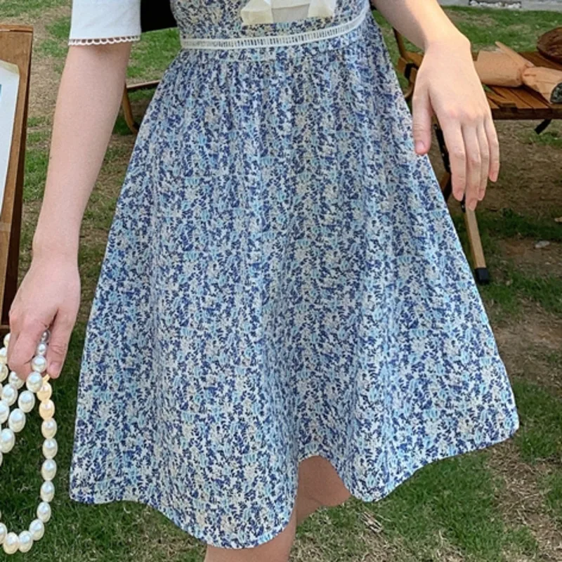 

Ruffles Summer Puff Sleeve Korean Style Print Dresses For Women Vestido De Mujer Fashion Sweet Vintage Patchwork Party Sundress