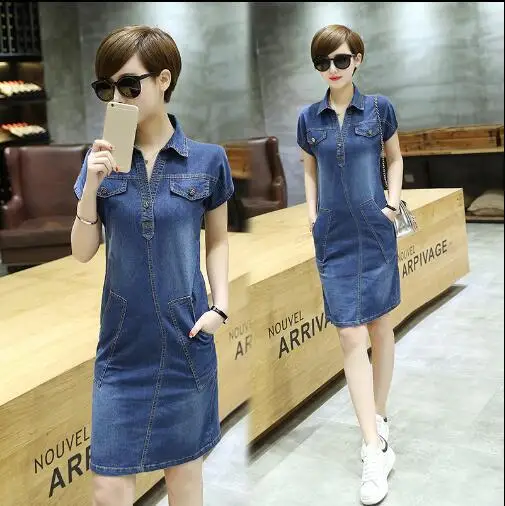 Винтажное джинсовое платье XXXL женское Vestido с отложным воротником Джинсовая