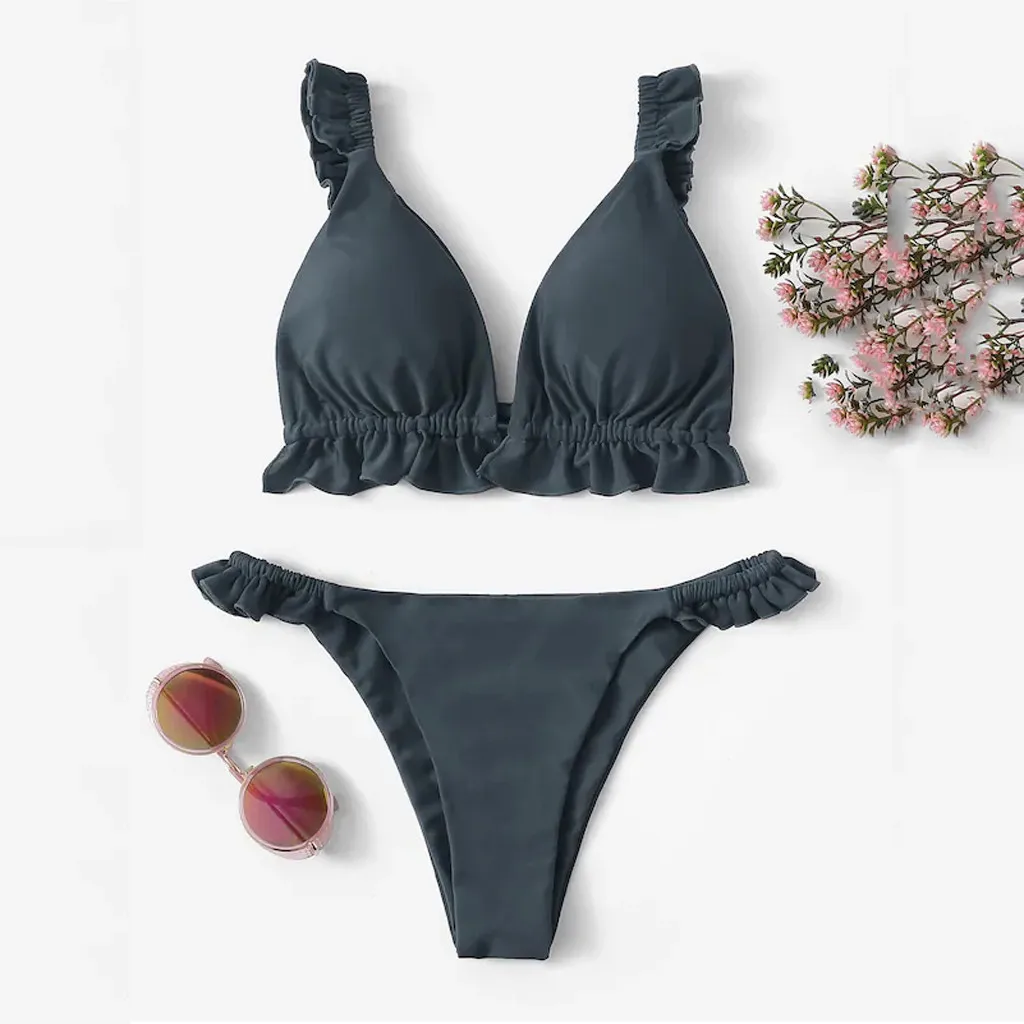Топ с оборками халтер стринги сексуальный комплект бикини из 2 предметов танкини