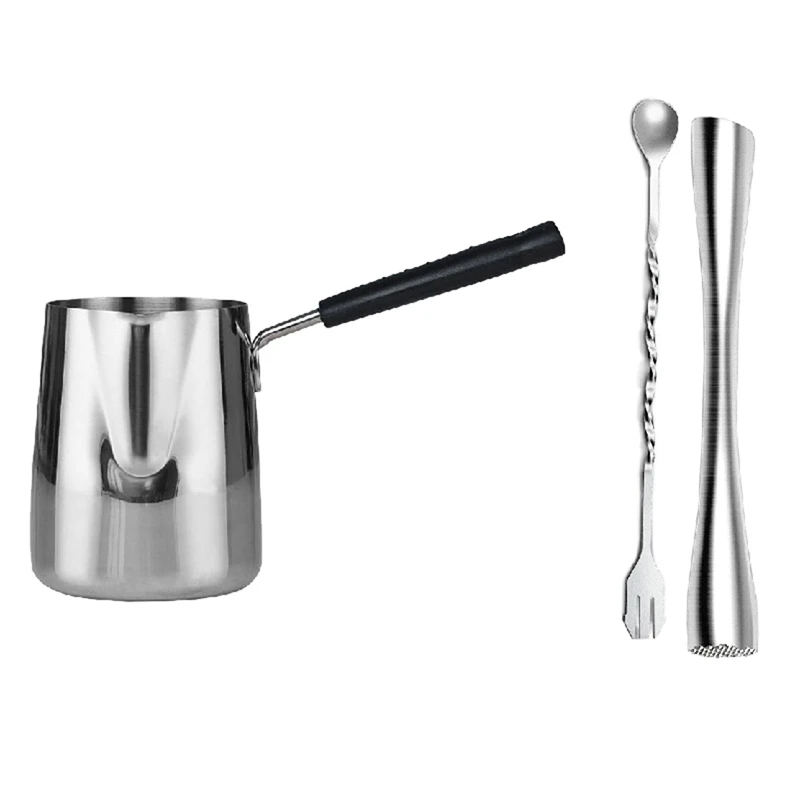 

1000Ml Stainless Steel Long Handle Coffee Ring Pitcher Latte Milk Frothing Pot With Muddler For Cocktails