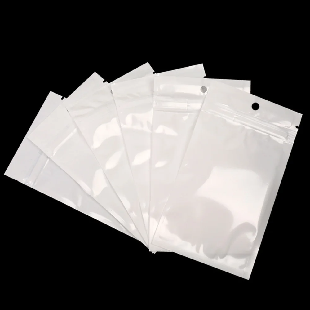 

100pcs Reclosable Sealing Bags with Hanging Hole Jewelry Storage Pouch Packaging Bag (16x26cm)