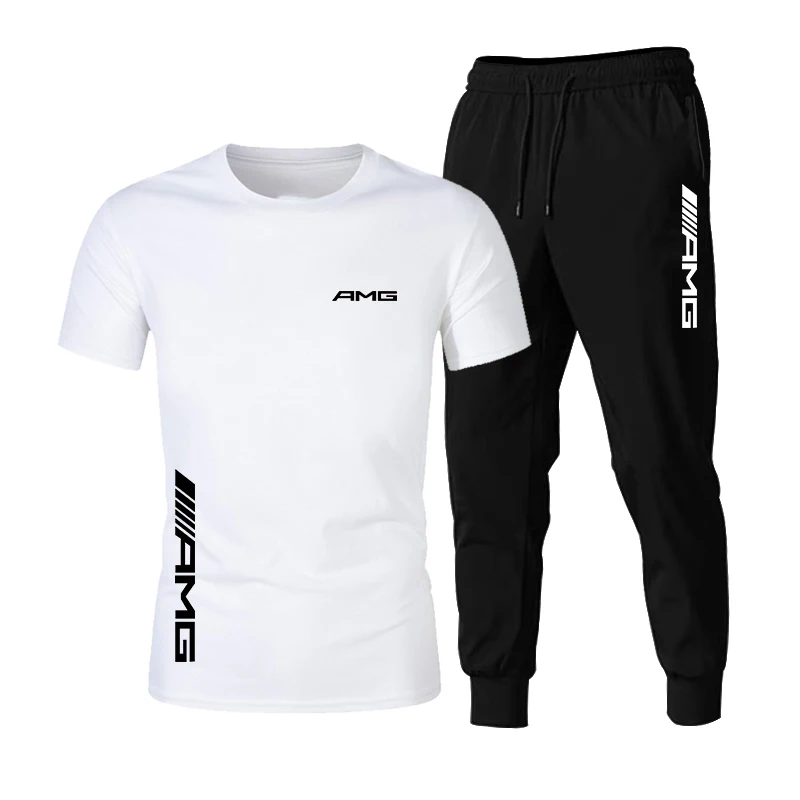 

2021 summer hot-selling fashion AMG-men's custom sports suit printed short-sleeved T-shirt + casual sports pants