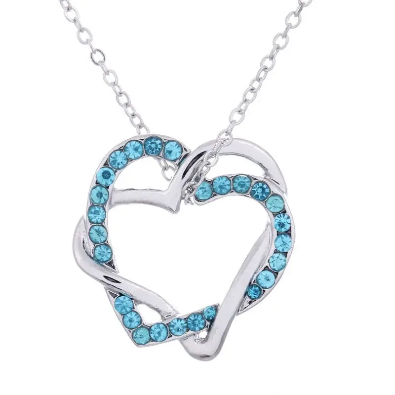 

925 sterling silver pendant necklace female engagement fashion jewelry wholesale Austrian crystal sea blue peach heart N045
