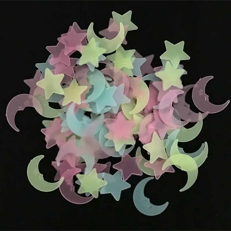 100 шт светится в темноте звезда и Луна энергия флуоресцентный Рождество Дети