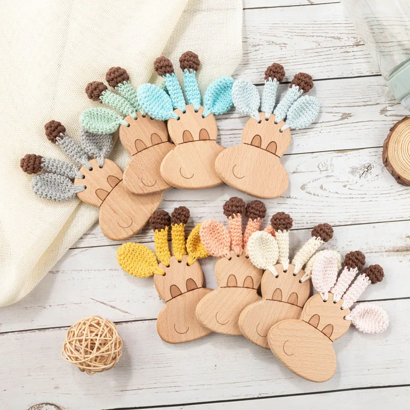 

1pc Newborn Baby Toy Wooden Teether Crochet Animal Pattern Rattle Toys for Baby 0-24 Month
