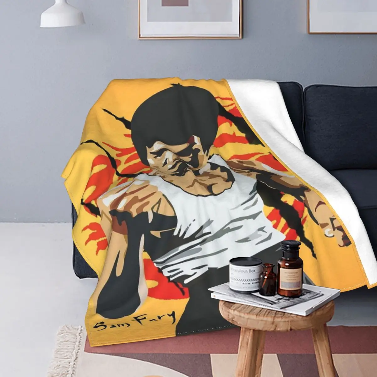 

Bruce Lee-mantas de felpa de Coral con estampado de Kung Fu, manta portátil supercálida para cama, colcha de coche