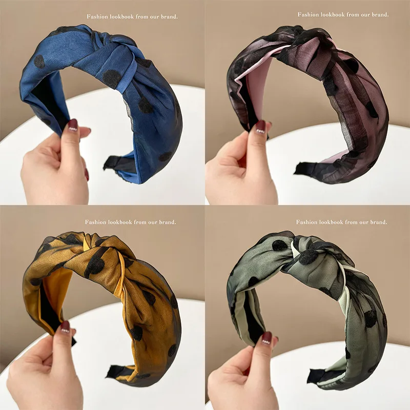 

Модные сетчатые обручи для волос для женщин, корейские однотонные обручи для волос в горошек, популярные обручи для волос для девушек, аксес...