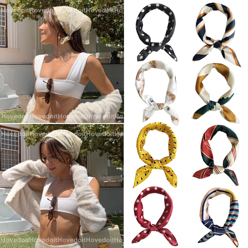 

Women Small Satin Silk Scarf Square Print Wrap Foulard Femme Handkerchief Bandana Neck Hair Scraf Headbands Tie Scarves Shawls